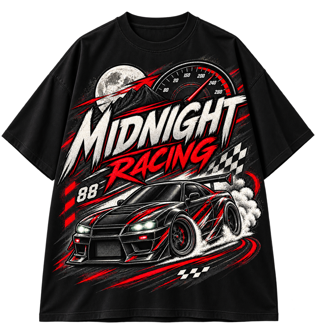 Midnight Racing Oversized Automotive Streetwear T-Shirt