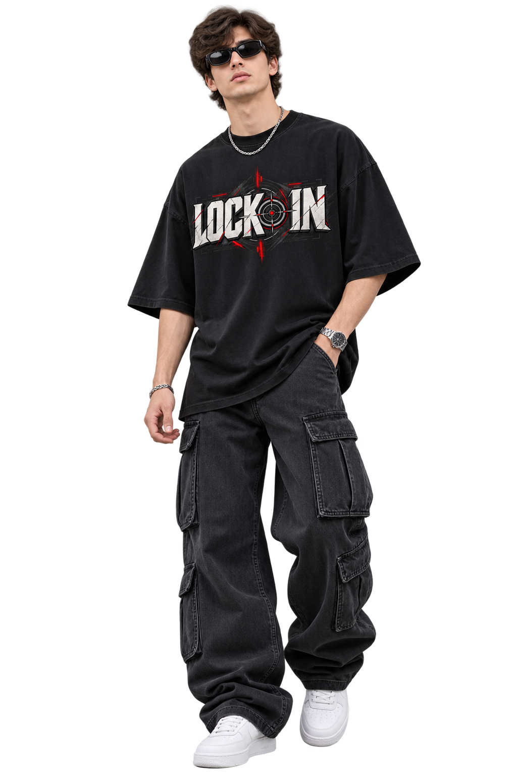 LOCK IN Oversized Motivational Graphic T-Shirt