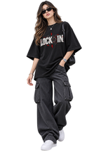 LOCK IN Oversized Motivational Graphic T-Shirt