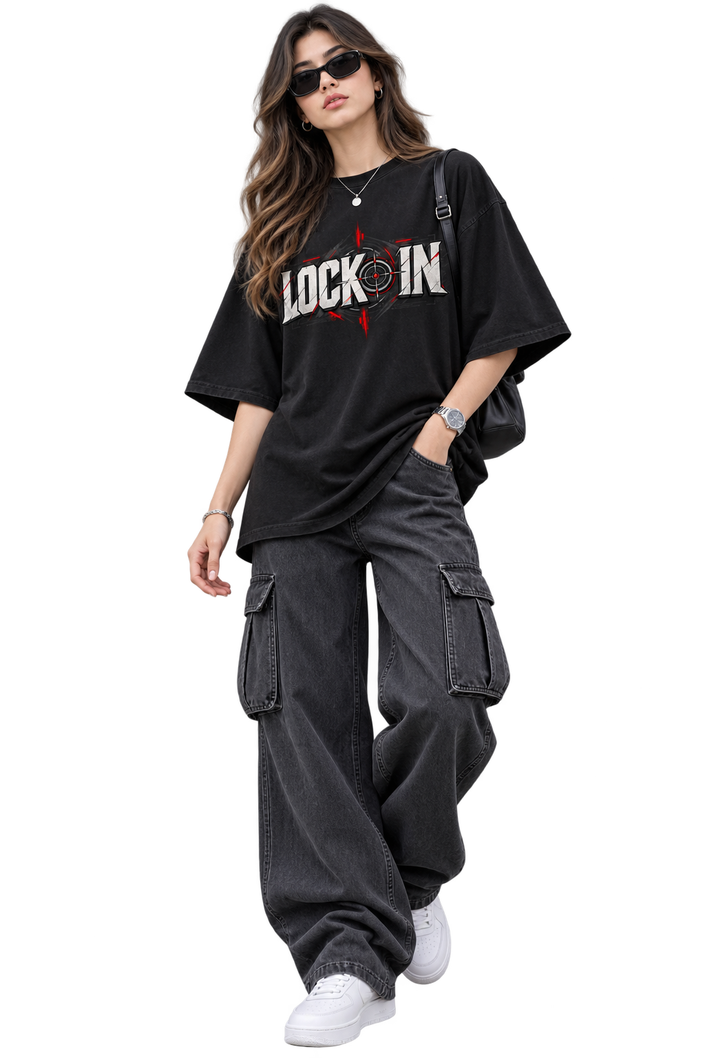 LOCK IN Oversized Motivational Graphic T-Shirt
